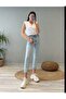 Medium Blue Snow Stretch Fabric High Waist Slim Mom Jeans - 5