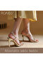 Women's Strappy Open Toe High Heels Gold Round Head Design with 6 Cm Slim High Heels Adjustable Ankl - 6