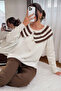 Women's Striped Collar Detailed Buttoned Knitwear Sweater - 3
