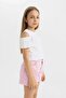 Girl's Slim Fit Slim Fit Crew Neck Basic Plain Ribbed Short Sleeve T-Shirt (24 Hs) - 5