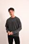Anthracite Acid Washed Sweatshirt with Print and Embroidery Detail on the Front and Back Printed - 4