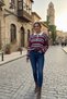 Polo Neck Striped Button Front Sweater - 2