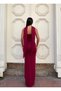 Scuba Stretch Fabric Stone Embroidered Scarf Detail Fish Cut Evening Dress 583340 Bordo - 2