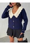 Women's Navy Blue Collar Detailed Knitwear Blouse - 6