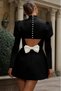 Women's Long Sleeve Semi-Turtleneck Mini Atlas Dress with Back Ribbon Detail - 3