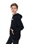 Black Boy's Relaxed Fit Hooded Pocket Lightweight Drop Shoulder Printed Sweatshirt - 2 Thread - 4