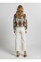 Long Sleeve Crew Neck Diamond Pattern Fleece-Lined Sweater - 2