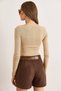 Women's Beige Lace Detailed Skirt Oval Stretchy Blouse Blz-19002872 - 4