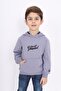 Dark Gray Boy's Relax Fit Hooded Pocket Embroidery Printed Sweatshirt - 2 Thread