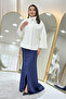 Women's Mock Neck Stone Detailed Evening Dress Fur Black, White - 5