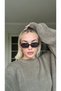Black Slim Rectangle Women's Sunglasses Uv400 Protection Flat Frame Design - 3