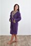 Cotton Jacquard Luxury Dowery/Gift Purple Women's Bathrobe with Leopard Printed Shawl Collar/Home and Bathroom Bathrobe - 2