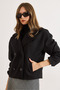 Women's Black Lined Double-Breasted Collar Pocket Short Cashmere Coat Kbn-19000015 - 5