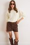 Women's Ecru Lace-Like Knit Crop Knit Sweater Kzk-19001043