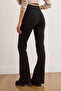 Women's Black Flared Size L Stretch Fabric Pants Pnt-19000375 - 6