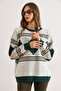 Women's Emerald Green White Argyle Patterned Thick Knit Sweater Kzk-19001042 - 5