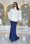 Women's Mock Neck Stone Detailed Evening Dress Fur Black, White - 4