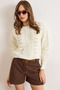 Women's Ecru Lace-Like Knit Crop Knit Sweater Kzk-19001043 - 5