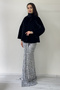 Women's Mock Neck Stone Detailed Evening Dress Fur Black, White - 7