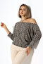 Aleg Women's Boat Neck Flowy Comfortable Fit Three-Quarter Sleeve Blouse & Top - Leopardbeige - 8
