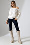 Aleg Women's Boat Neck Flowy Comfortable Fit Three-Quarter Sleeve Blouse & Top - Ecru - 5