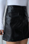 Women's Black Patterned Pocket Detailed Mini Leather Skirt - 4
