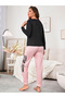Slogan Print Long Sleeve T-Shirt and Pyjama Set - 2