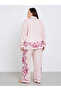 Plus Placement Floral Print Button Long Sleeve Shirt and Pyjama Set - 4