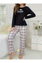 Text Print T-Shirt and Checked Pyjama Set - 4