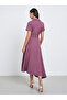Purple Notch Lapel Midi Dress with Belt - 4