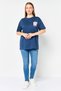 Looney Tunes x Women Crew Neck Short Sleeve Graphic Print T-Shirt, Navy - 2