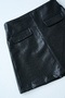 Women's Black Patterned Pocket Detailed Mini Leather Skirt - 5