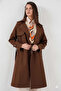 Women's Brown Double-Breasted Collar Belted Lined Trench Coat Hzl25W-Bd159181 - 2