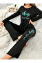 Slogan Print Long Sleeve T-Shirt with Bow Detail Pants Set - 4