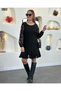 New Season Women's Short Crepe Dress Long Sleeve Round Neck Lace Model - 5