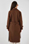 Women's Brown Double-Breasted Collar Belted Lined Trench Coat Hzl25W-Bd159181 - 6