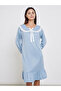 Blue Long Sleeve Nightdress with Lace Collar - 2