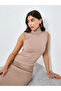 Beige Sleeveless Flat Knit Midi Dress