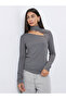 Charcoal Knit Top with Cut-Out Detail - 2