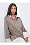 Women Brown Color Block Notch Lapel Button Down Shirt