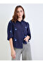Navy Blue 3/4 Sleeves Embroidered Shirt - 3