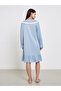 Blue Long Sleeve Nightdress with Lace Collar - 4