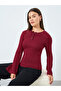 Red Textured Knit Henley Neck Fitted T-Shirt