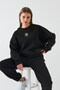 Women's Oversize Sweatshirt Sun & Moon Printed Black – Crew Neck, 3 Thread Rastering - 3