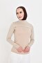 Beige Hijab Turtleneck Collar Sleeves Viscose Plain 1025_12 - 7