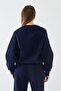 Women's Oversize Sweatshirt Sun & Moon Printed Navy Blue – Crew Neck, 3 Thread Rastering - 5