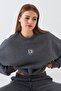 Women's Oversize Sweatshirt Sun & Moon Printed Smoked Melange – Crew Neck, 3 Thread Ribbed - 3