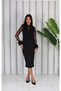 Tulle Detailed Sleeves Feathered Midi Length Black Dress
