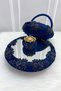 Navy Blue Vip Appliqued Mirrored Velvet Henna Night Tray Basket Bridal Set, Engagement Wedding Ceremony Sunnet - 6