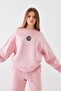 Women's Oversize Sweatshirt Sun & Moon Printed Pink – Crew Neck, 3 Thread Ribbed - 5